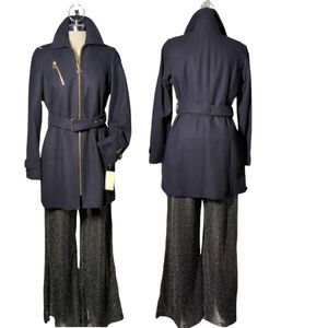 *NEW* Michael Kors wool Blend Asymmetrical Walker Winter peacoat MK Logo Hardwar